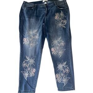 Lane Bryant Jeans Women Size 22 Floral Embroidered Denim Mid Rise Stretch Boho